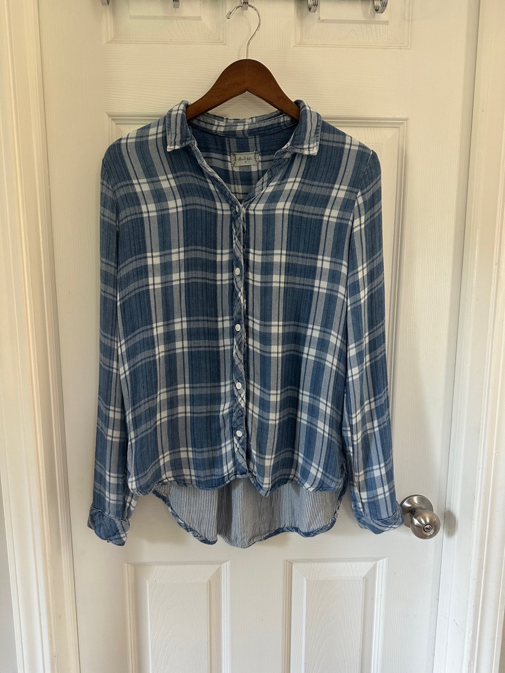 Altar'd State Blue and White Plaid Button-Down Shirt